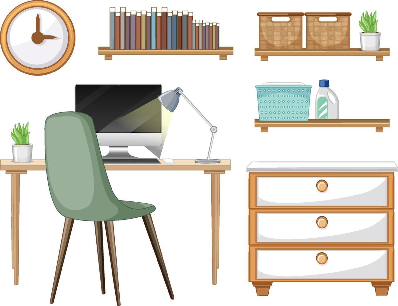 Furniture set for workspace interior design on white background vector