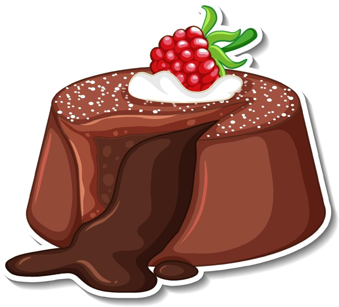 Chocolate lava cake with raspberry sticker on white background vector