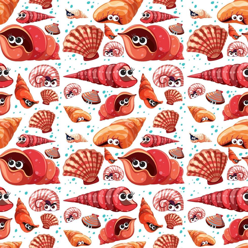 Sea Life Seamless Pattern with many different seashells character vector