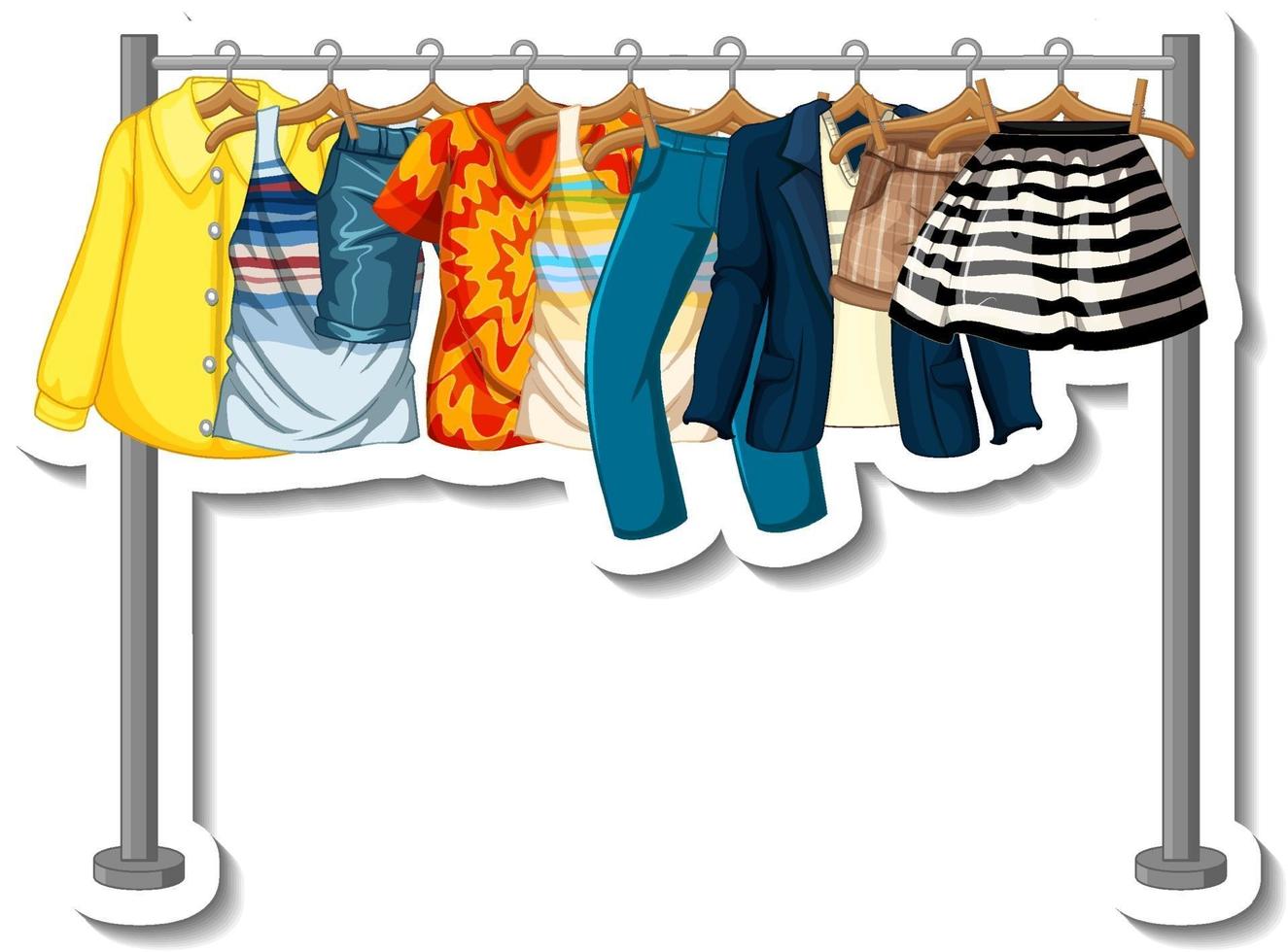 Sticker of Clothes racks with many clothes on hangers vector