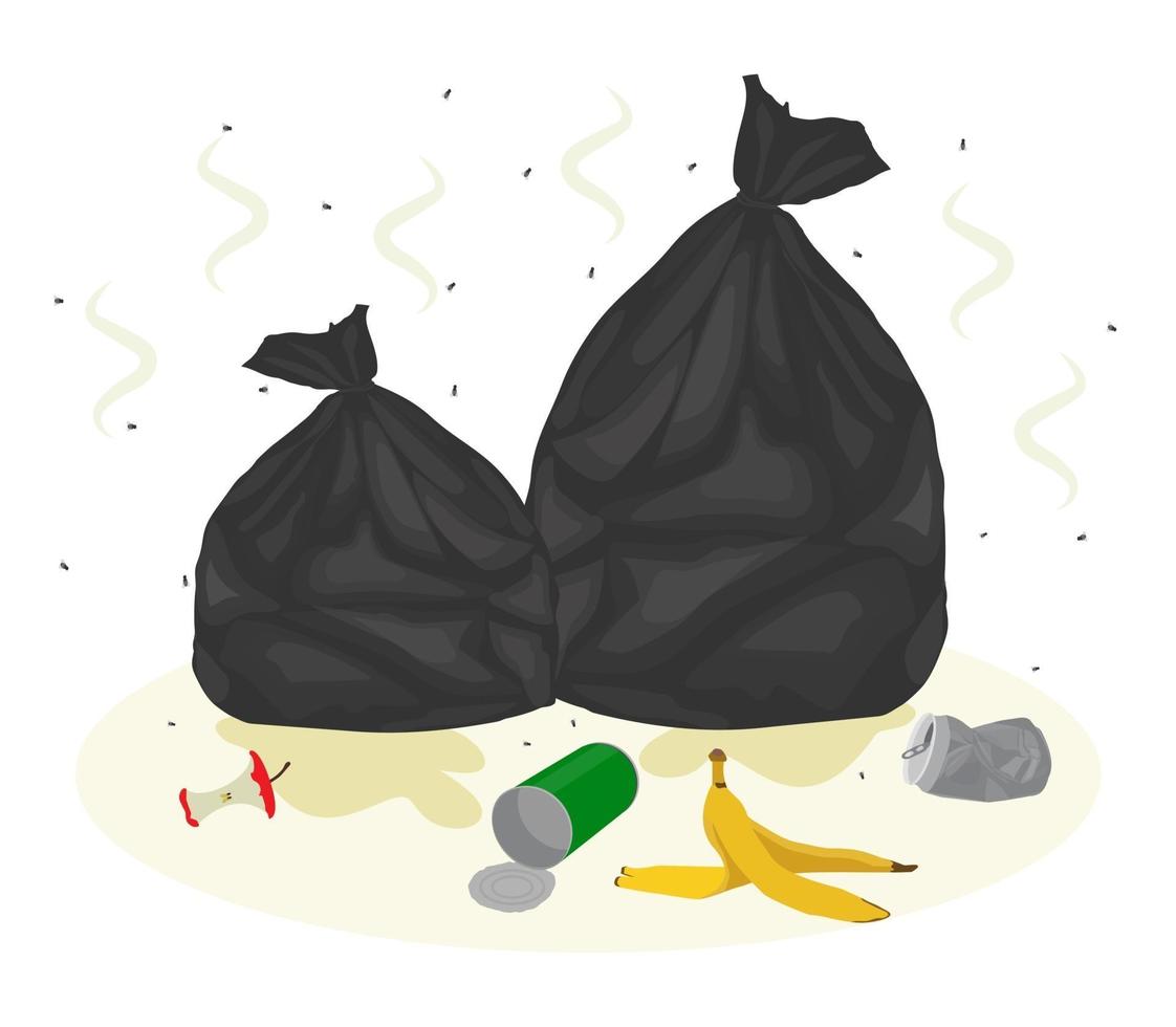 Garbage bags with waste around. Vector flat illustration