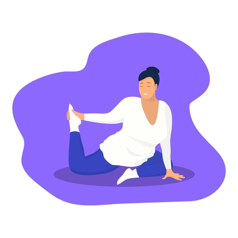 Attractive plus size woman in yoga pose.   Vector illustration.