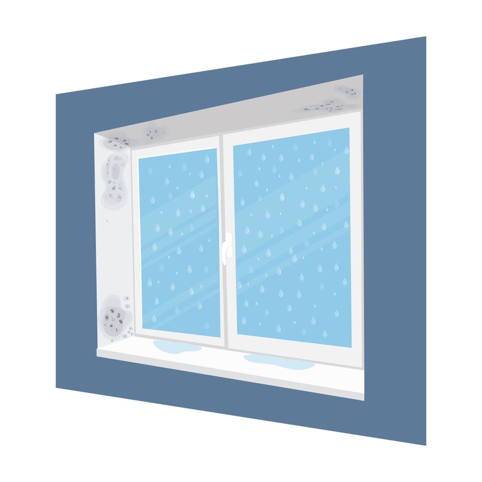 Mold on a wet window in the house.   Vector illustration.