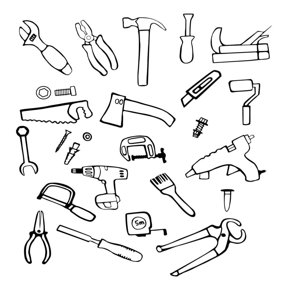 Set tools. Vector doodle illustration.