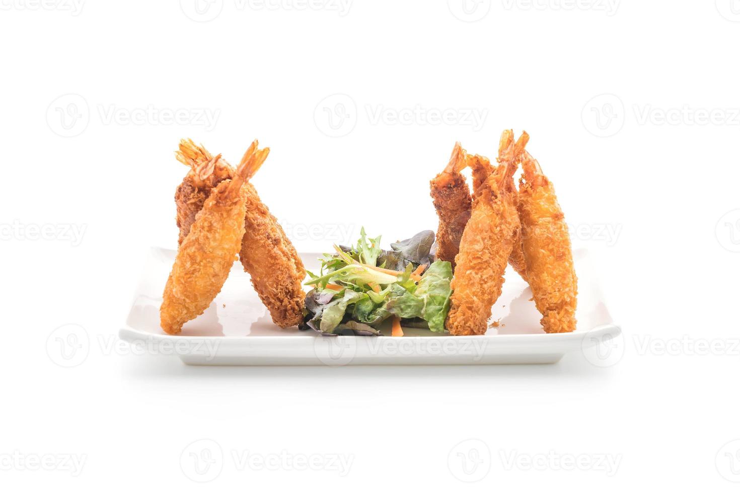 Batter-fried prawns on white background photo