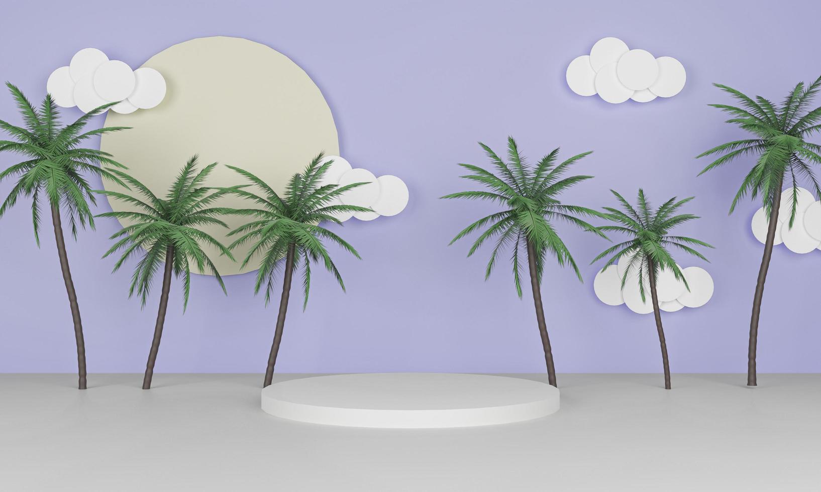 3d rendering summer background with circle podium and palm trees photo