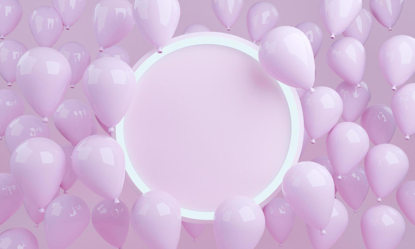 Fondo de globos de color rosa de renderizado 3D con círculo vacío foto