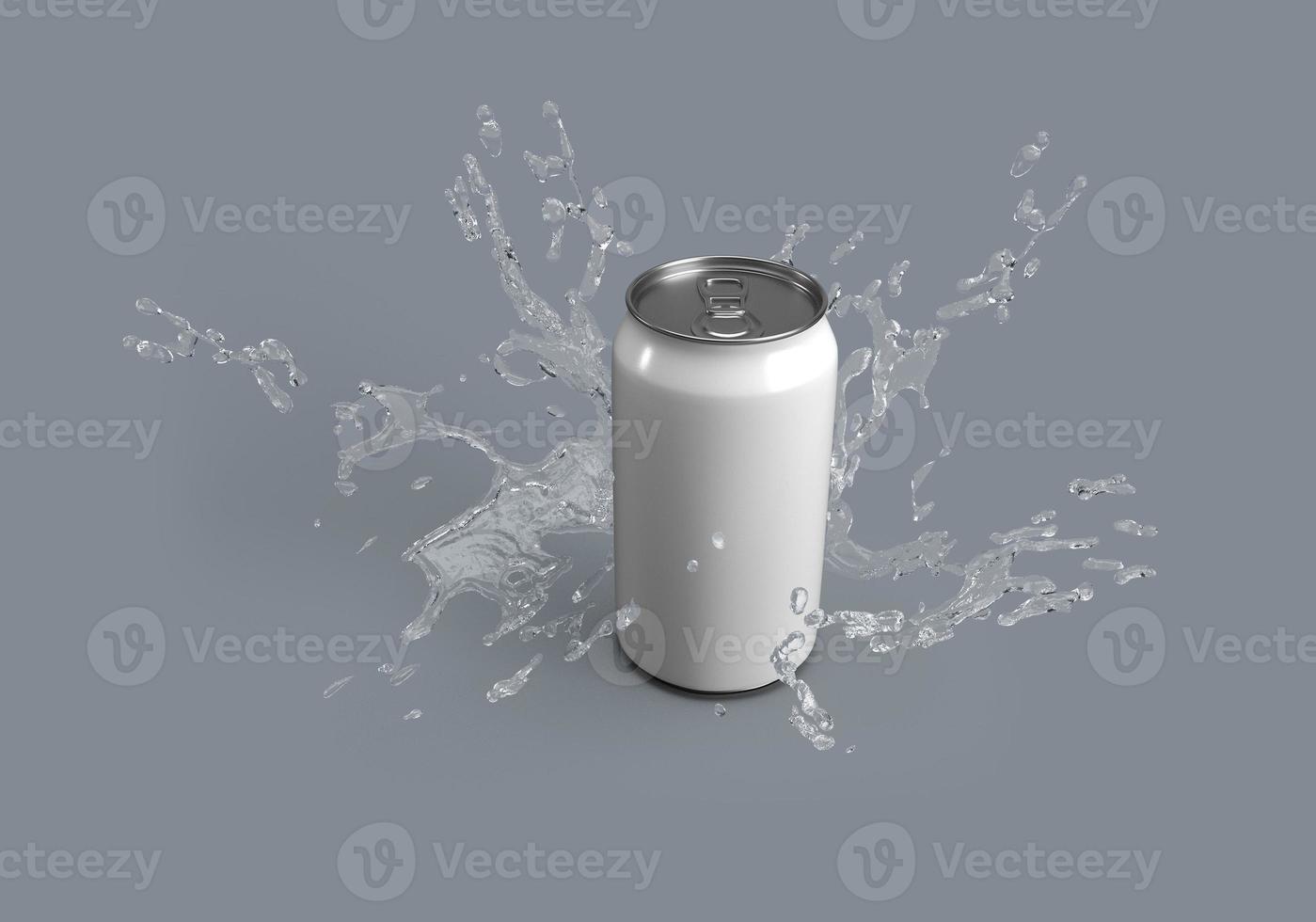 3d rendering image of white can and water splash photo