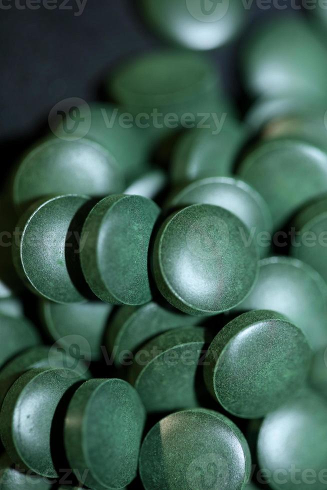 Pills close up medical spirulina platensis algae family algaespace photo