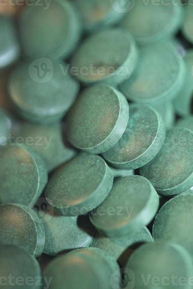 Pastillas de cerca médica espirulina platensis familia de algas algaespace foto