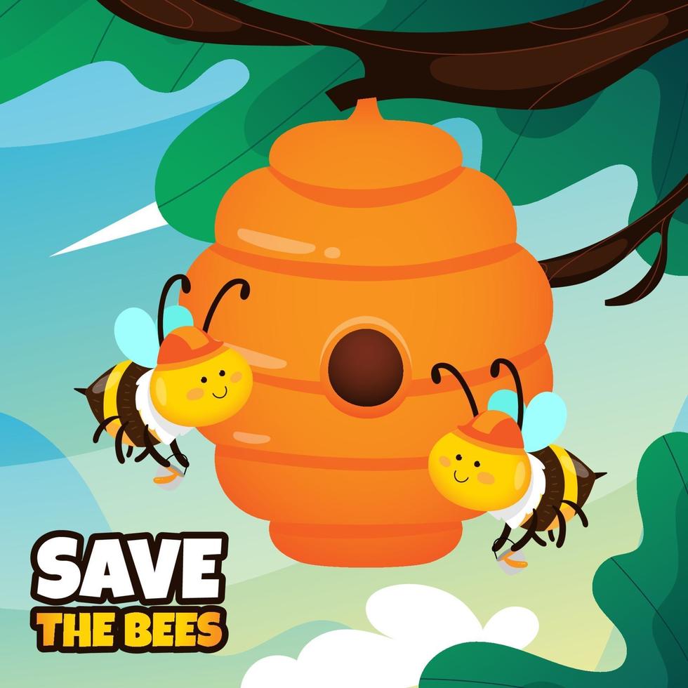 Happy Bees Collecting Honey vector