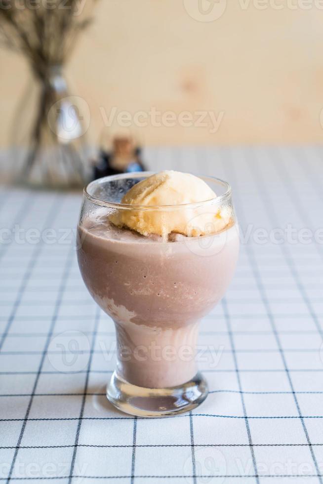 Chocolate frappe with vanilla ice cream on top photo