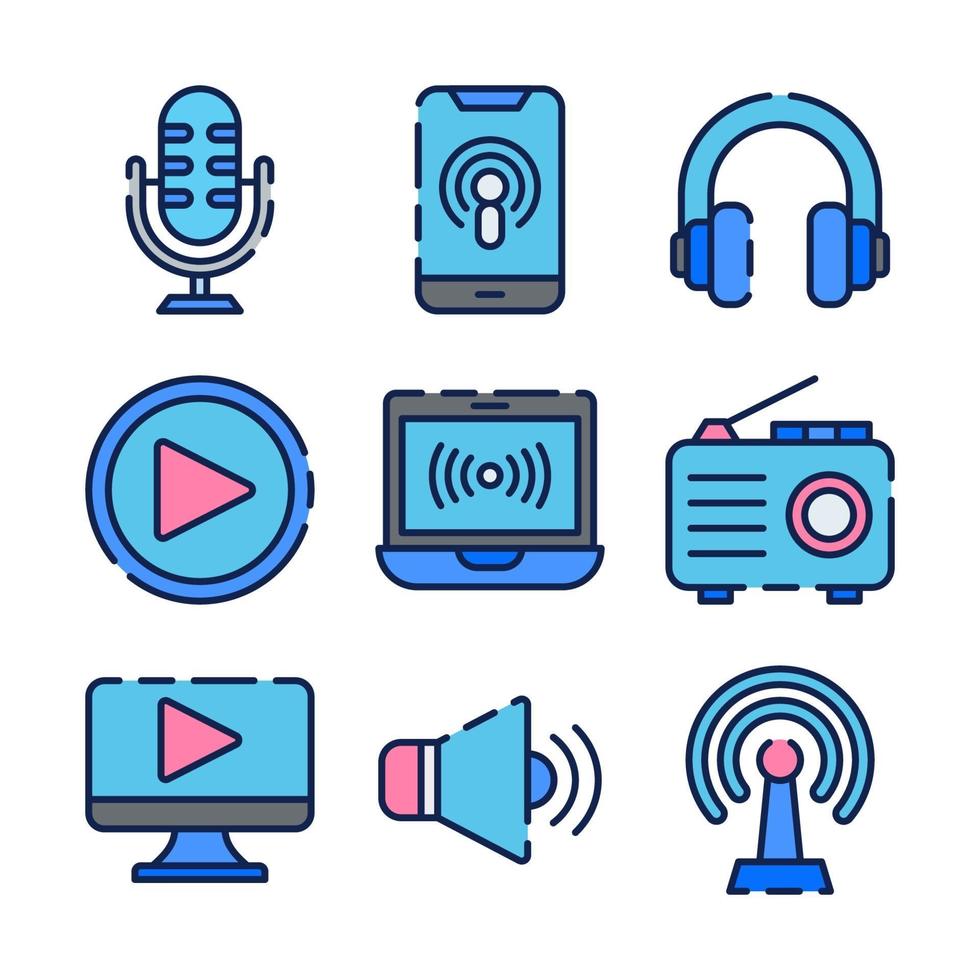 conjunto de iconos para podcast vector