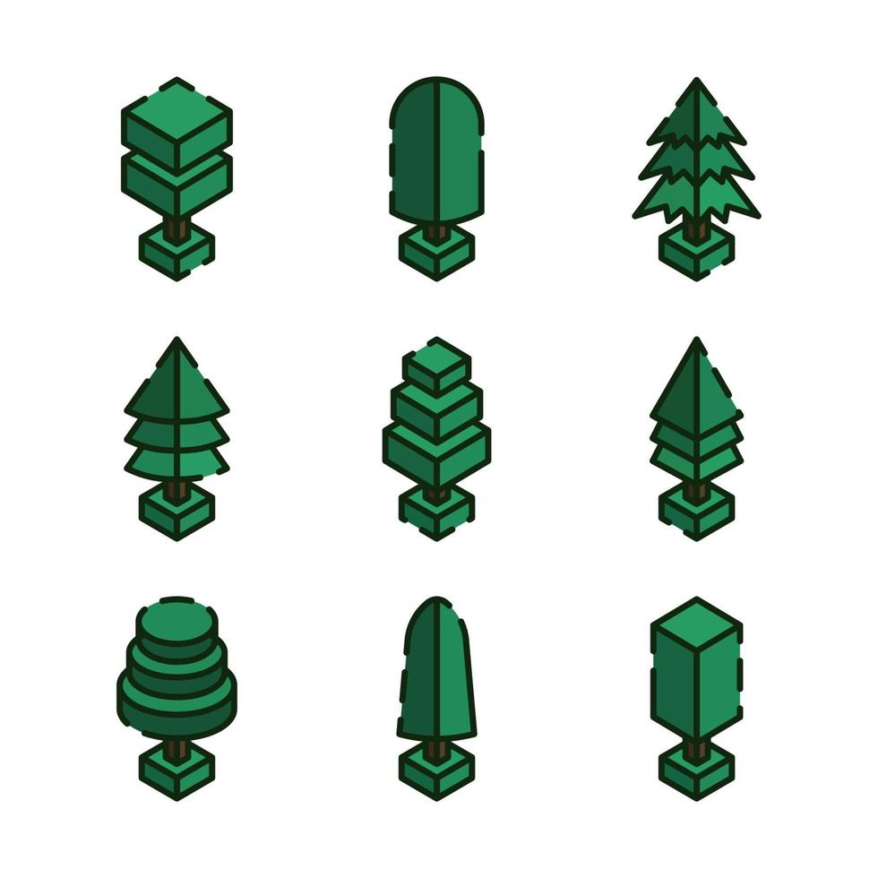 Isometric Green Trees vector