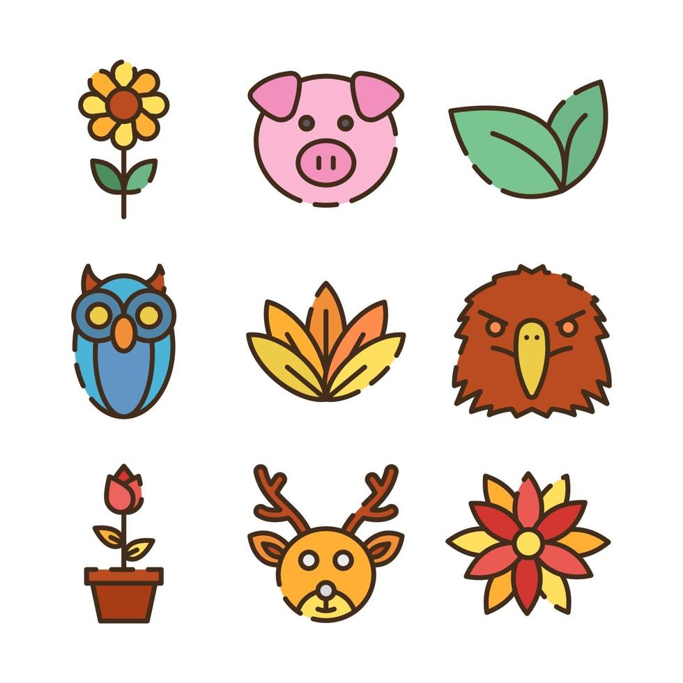 lindos iconos de flora y fauna vector