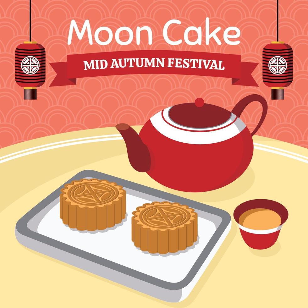 Mid Autumn Festival Moon Cake Tea vector