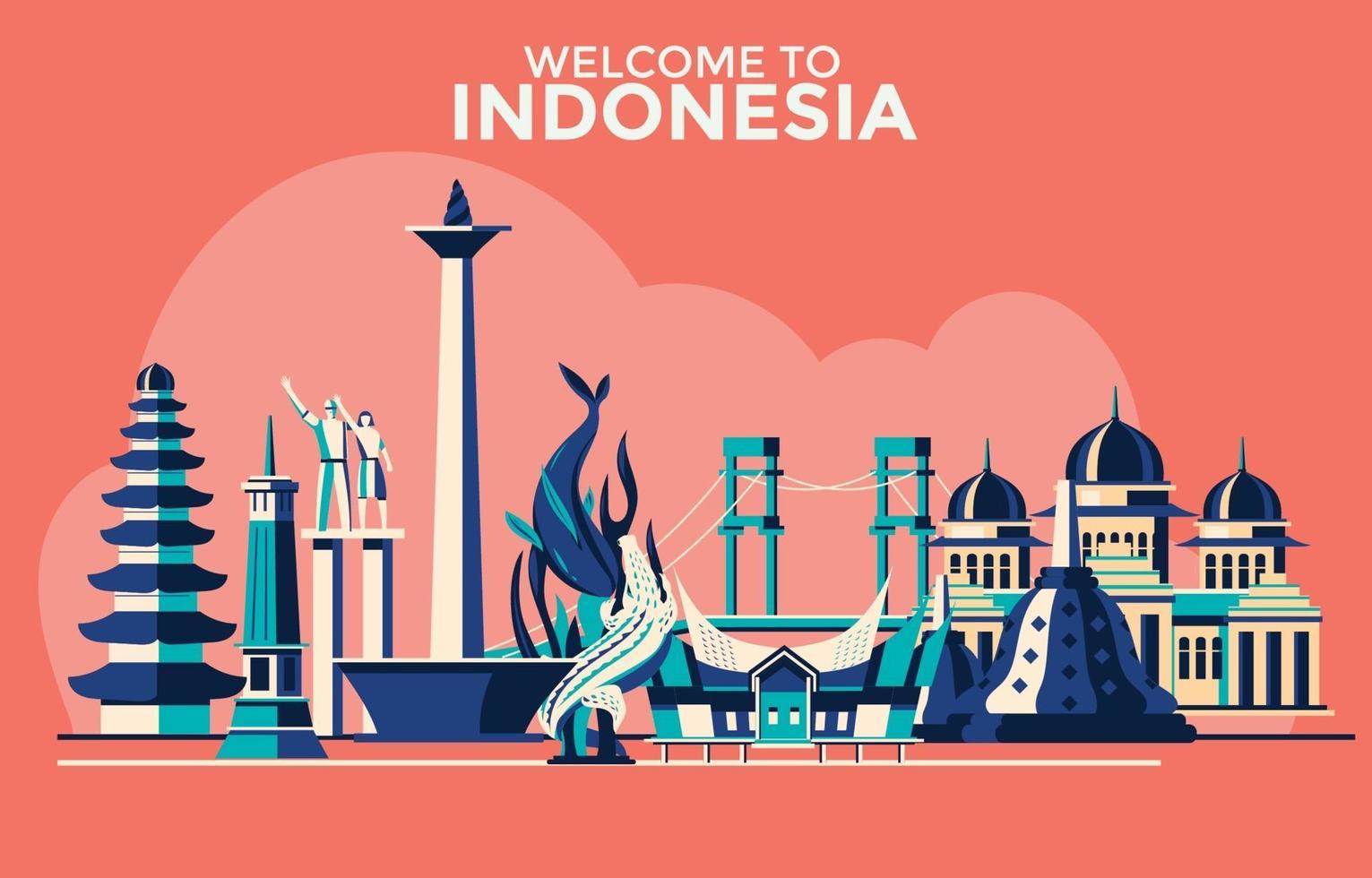 Welcome to Indonesia Landmark Collection vector