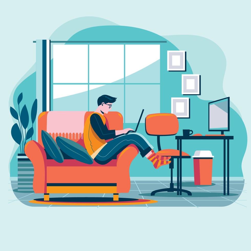 Young Businessman Enjoy Work From Home vector