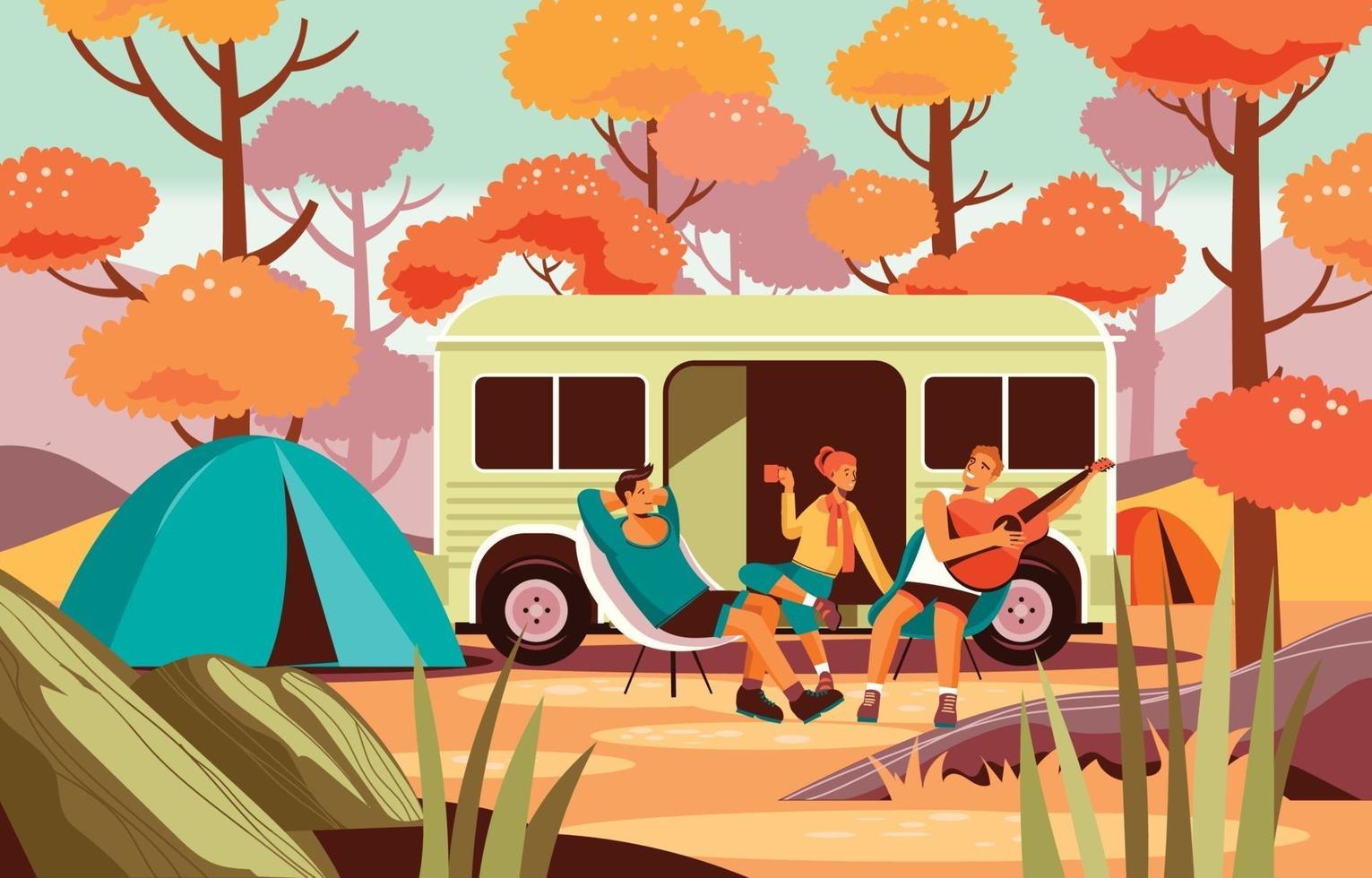 Enjoy Autumn Camping with Friends vector