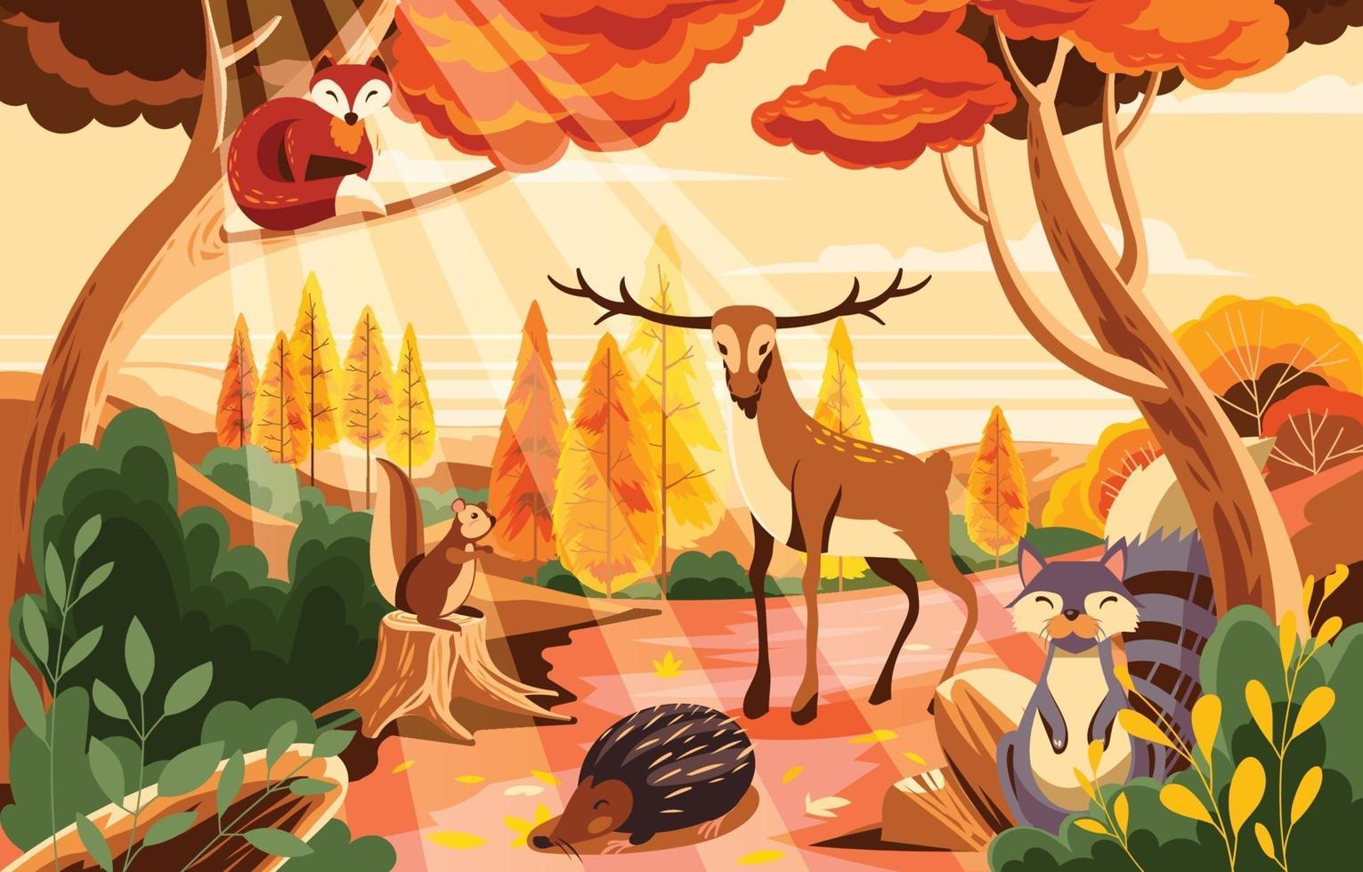 Autumn Season Concept with Flora and Fauna vector