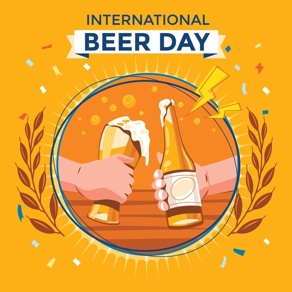 día internacional de la cerveza con tostado de cerveza. vector