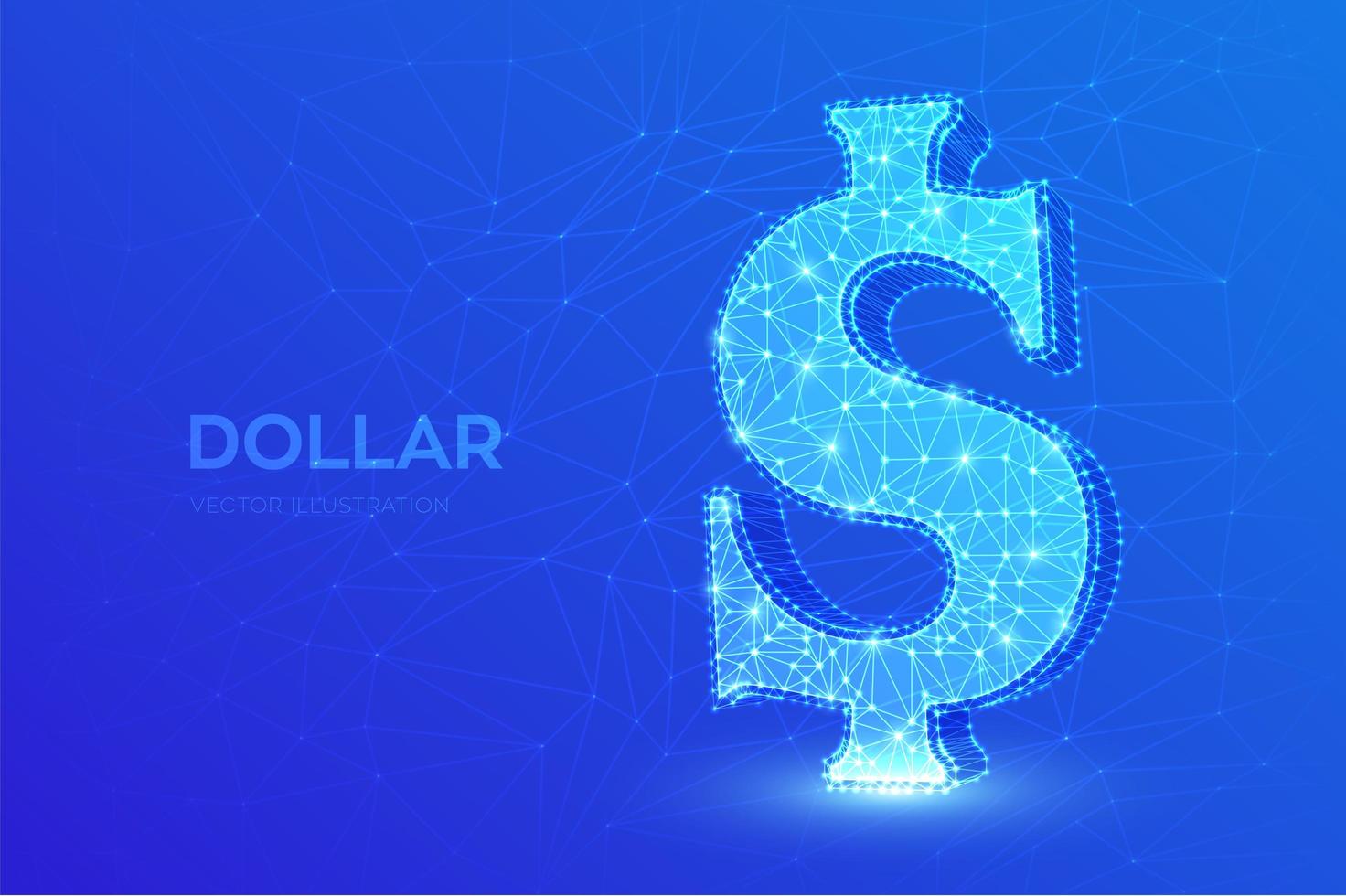 dólar. línea de malla abstracta de baja poli y punto dólar de los Estados Unidos. vector