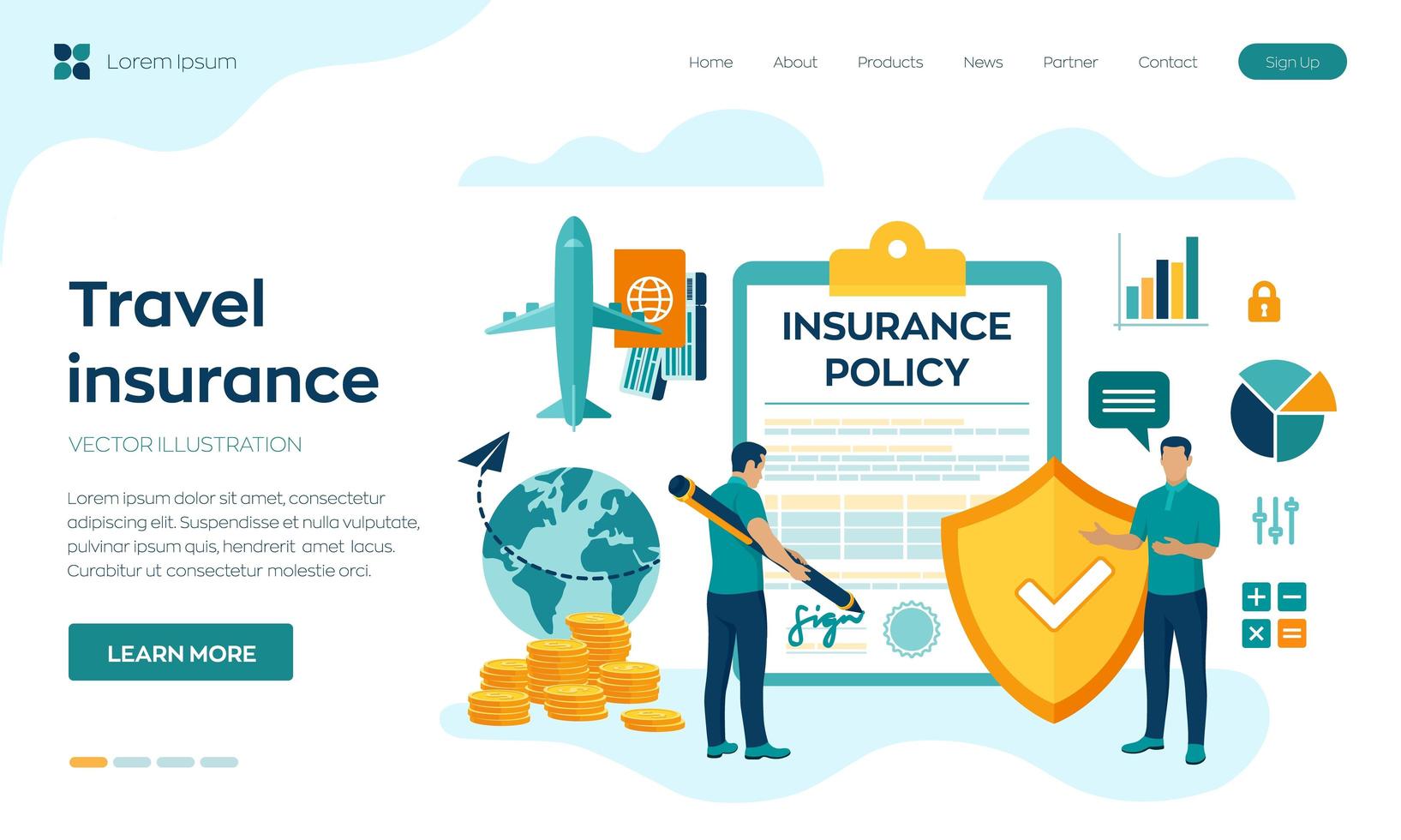 Travel Insurance service concept. Aircraft and tickets. vector