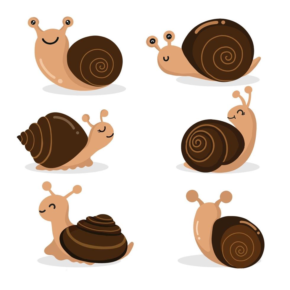 Set of Cute Snail Cartoon Character. vector