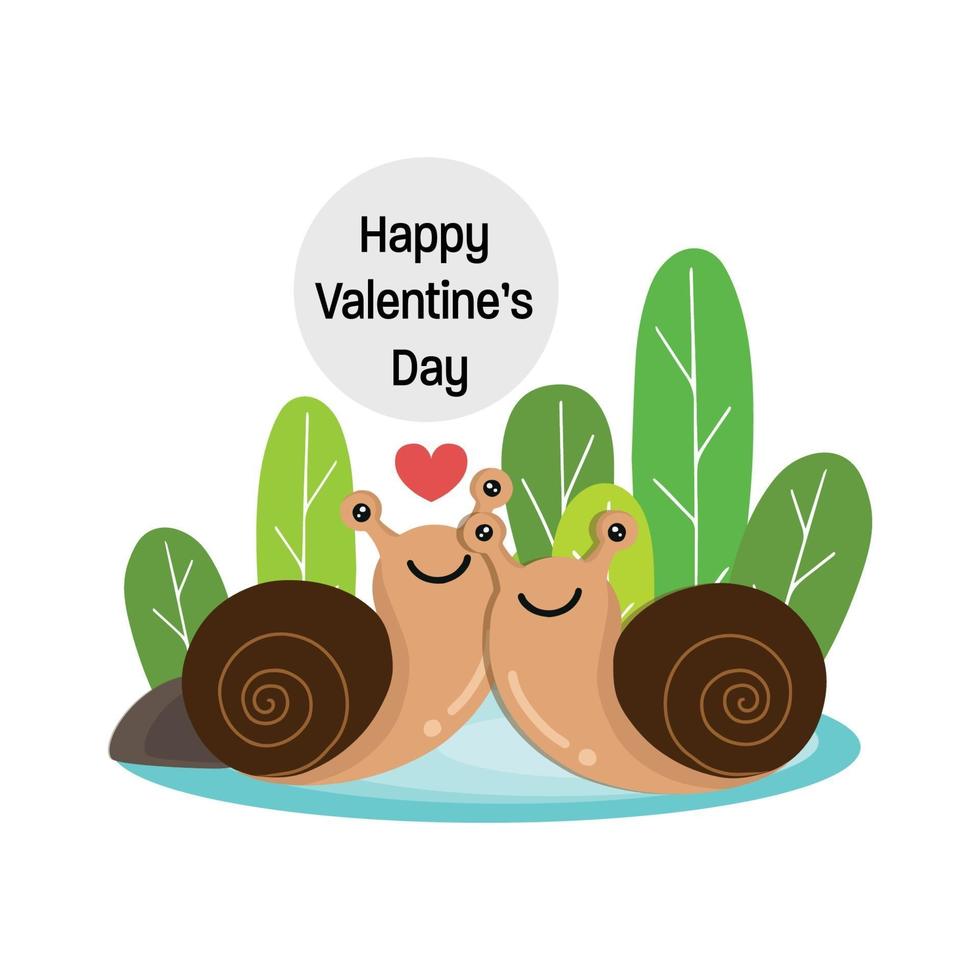 Happy Valentine's Day. Couple of snails in love. vector