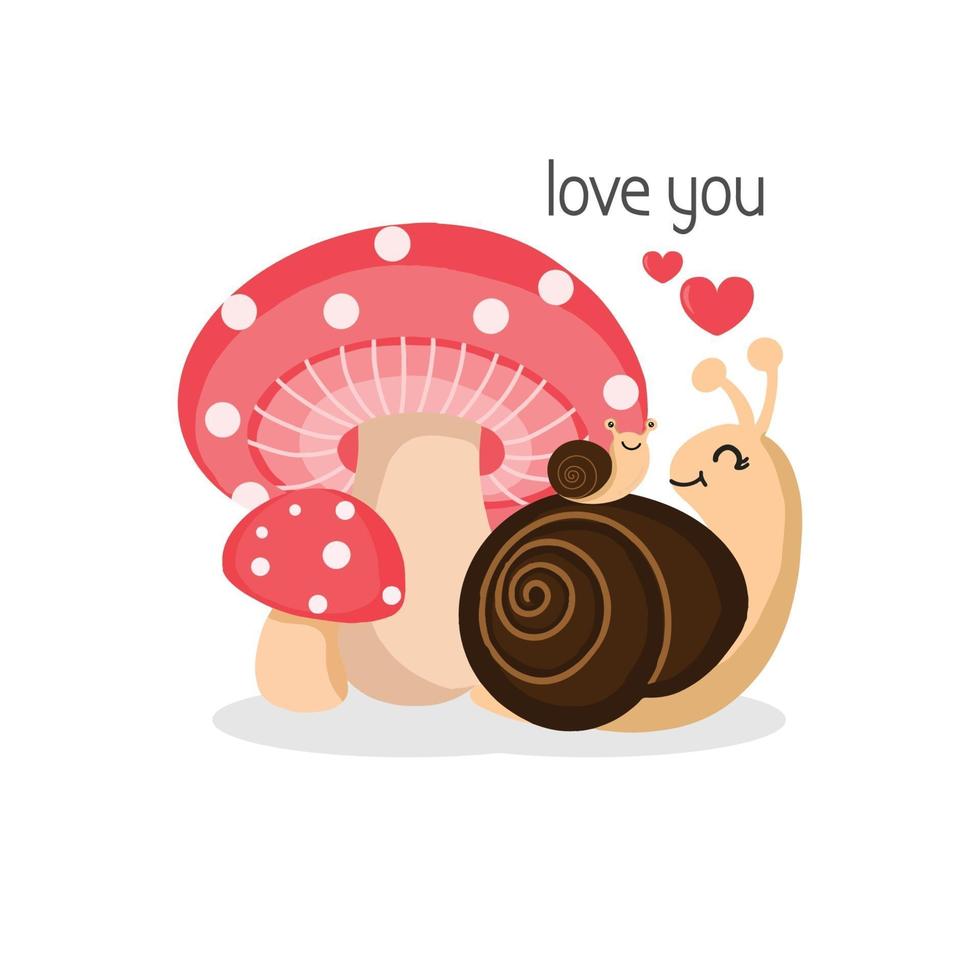 Happy Valentine's Day. Couple of snails in love. vector