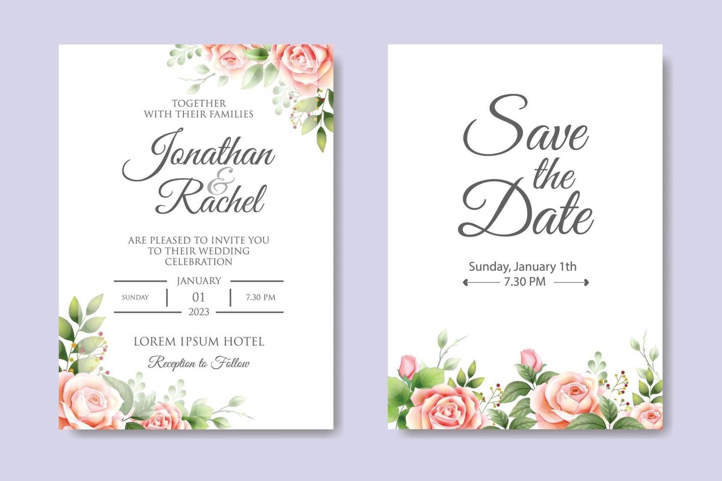 diseño de tarjeta de invitación floral romántico vector