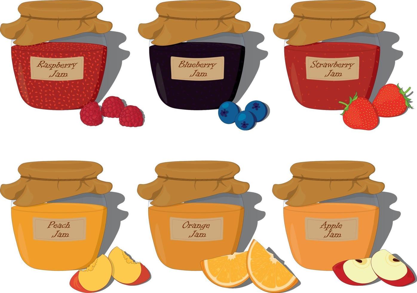 Fruit and berry jam jar with inscription collection vector