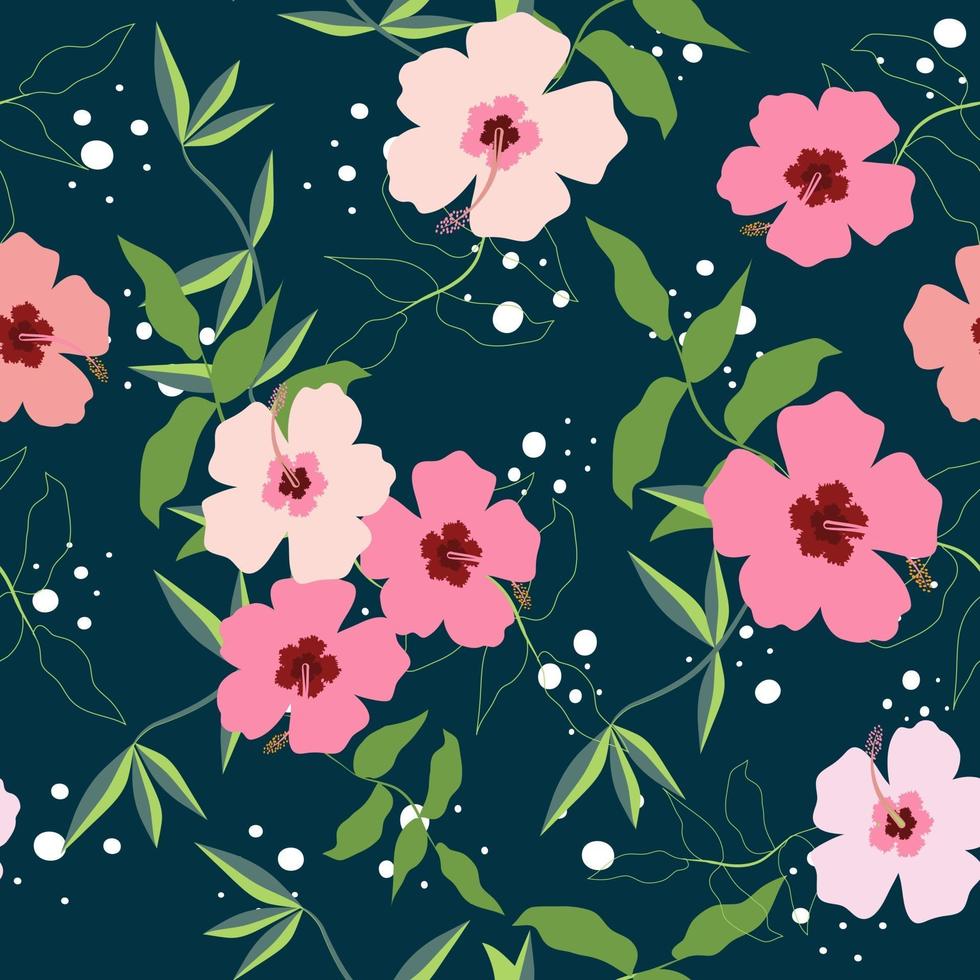 Seamless cute fresh pink floral pattern background vector