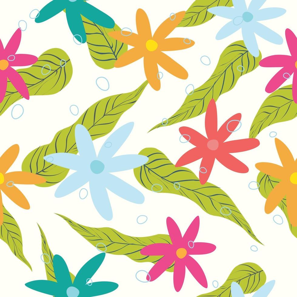 Seamless colorful tropical floral pattern background vector