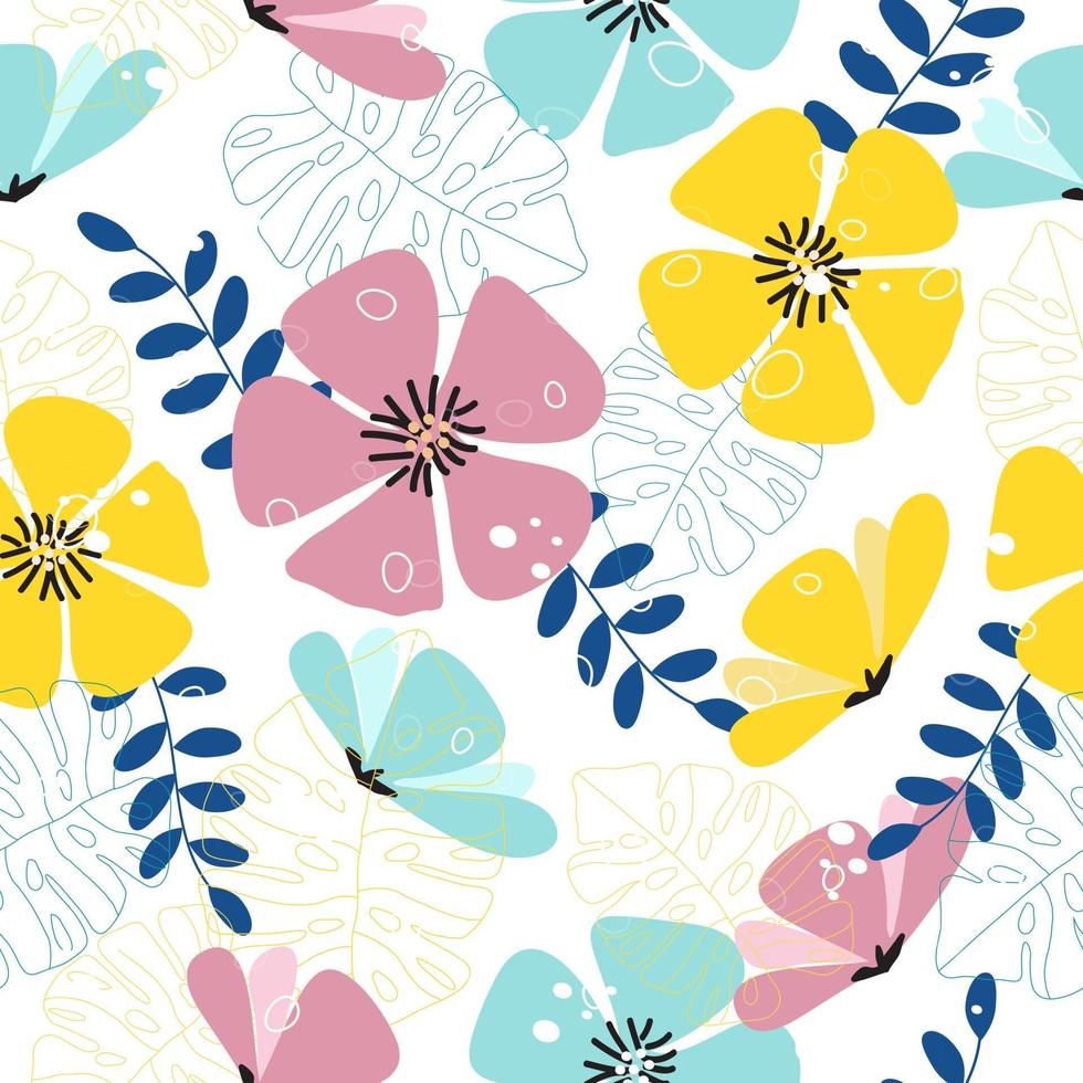 Colorful fresh flowers seamless pattern background vector