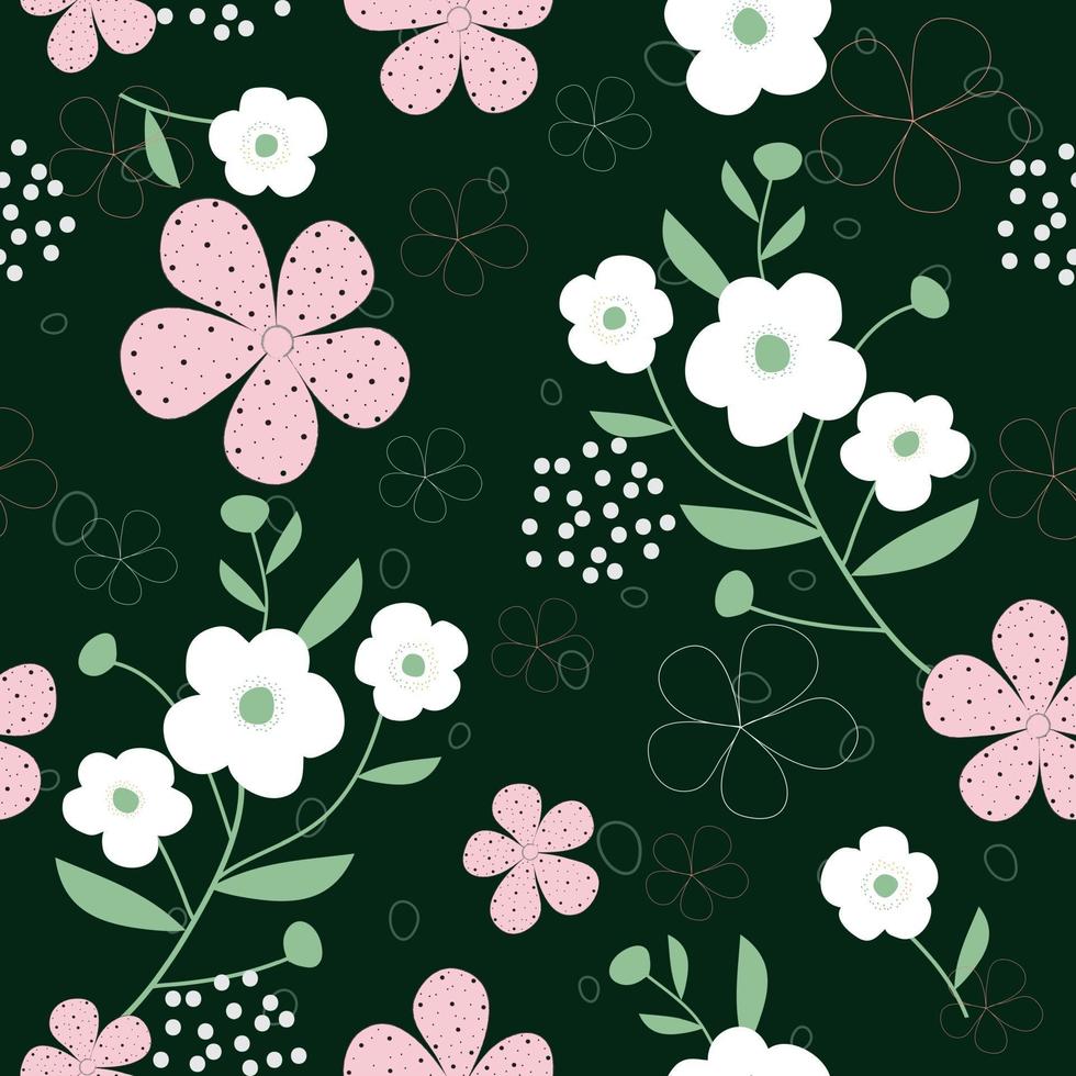 Fondo de patrón floral de pintura dibujada a mano poco transparente vector