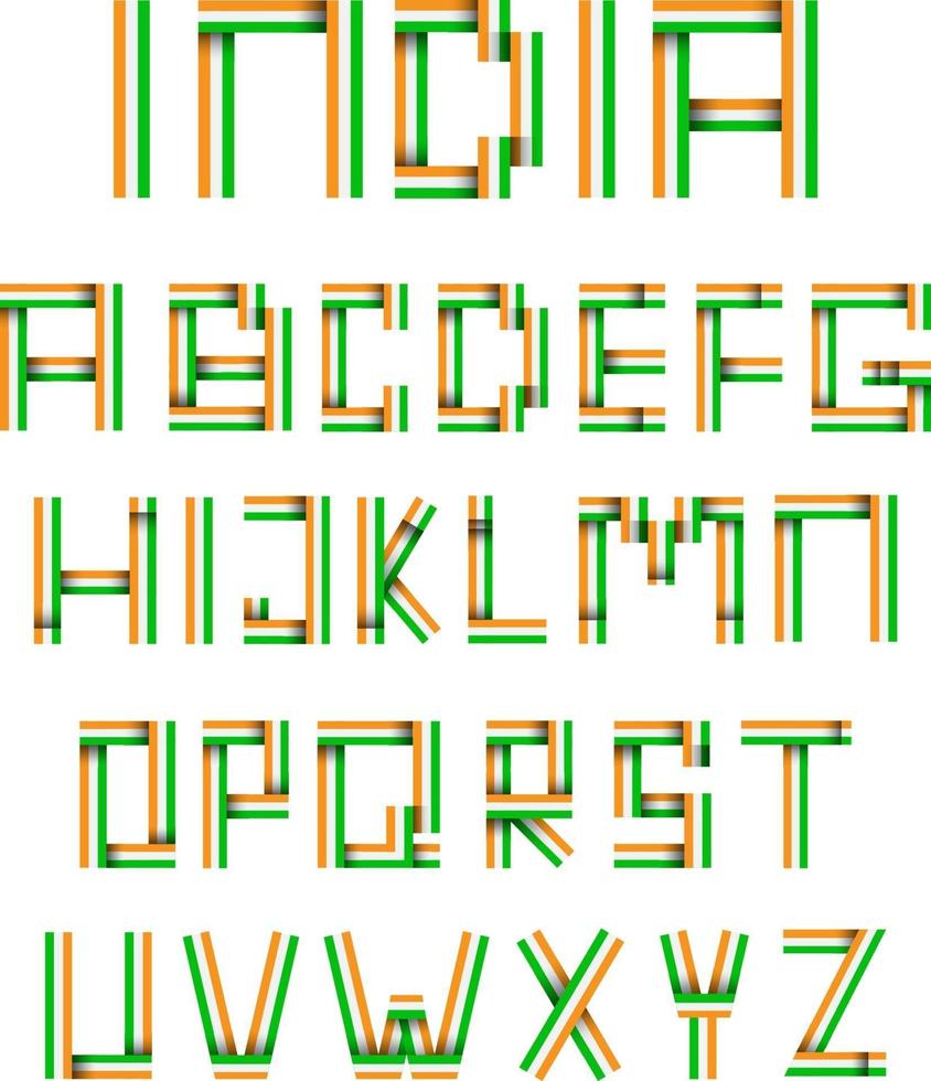 India flag alphabet bold font style vector