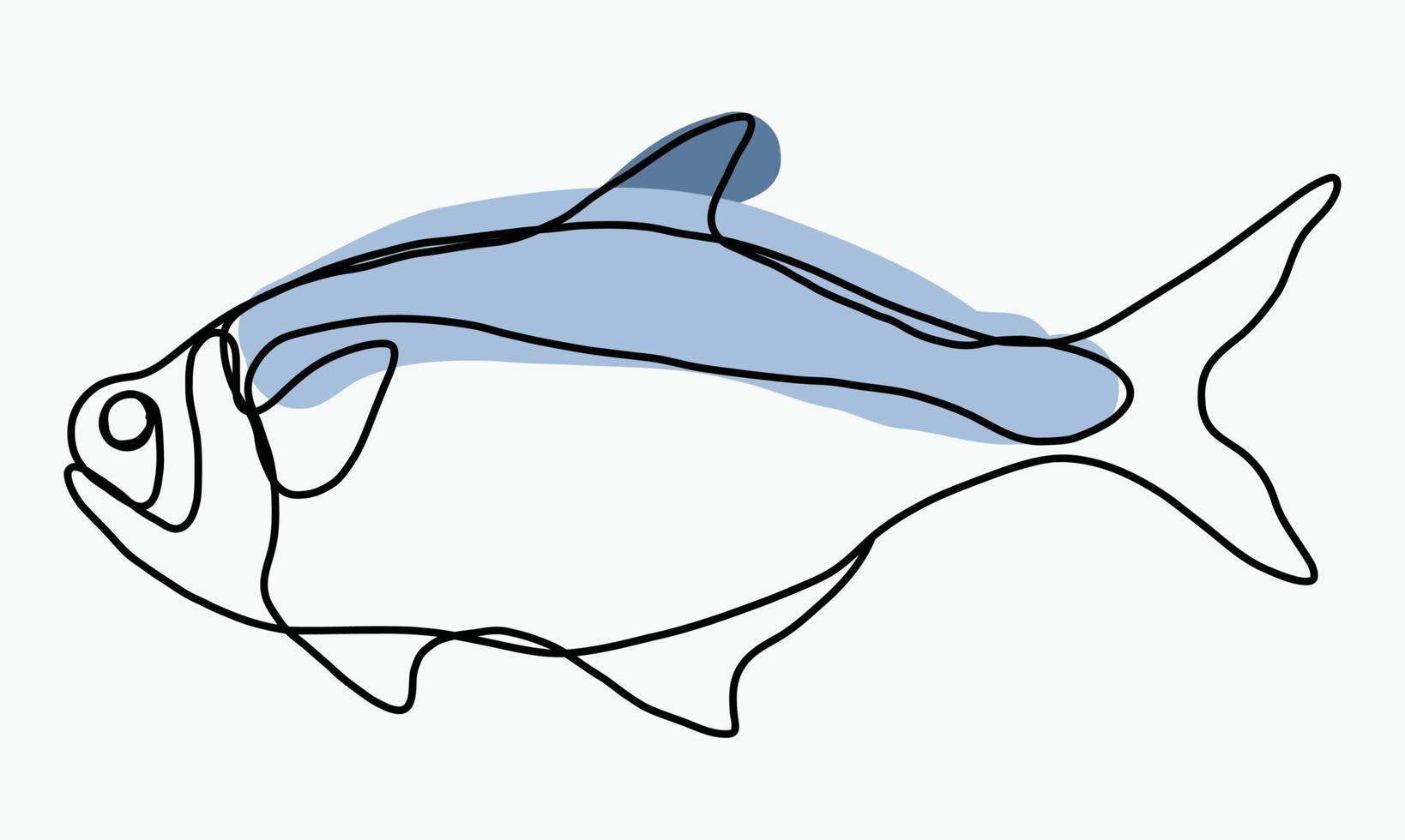 Doodle boceto a mano alzada dibujo continuo de peces. vector