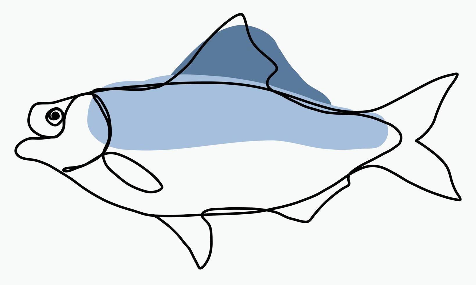 Doodle freehand sketch continuous drawing of fish. vector