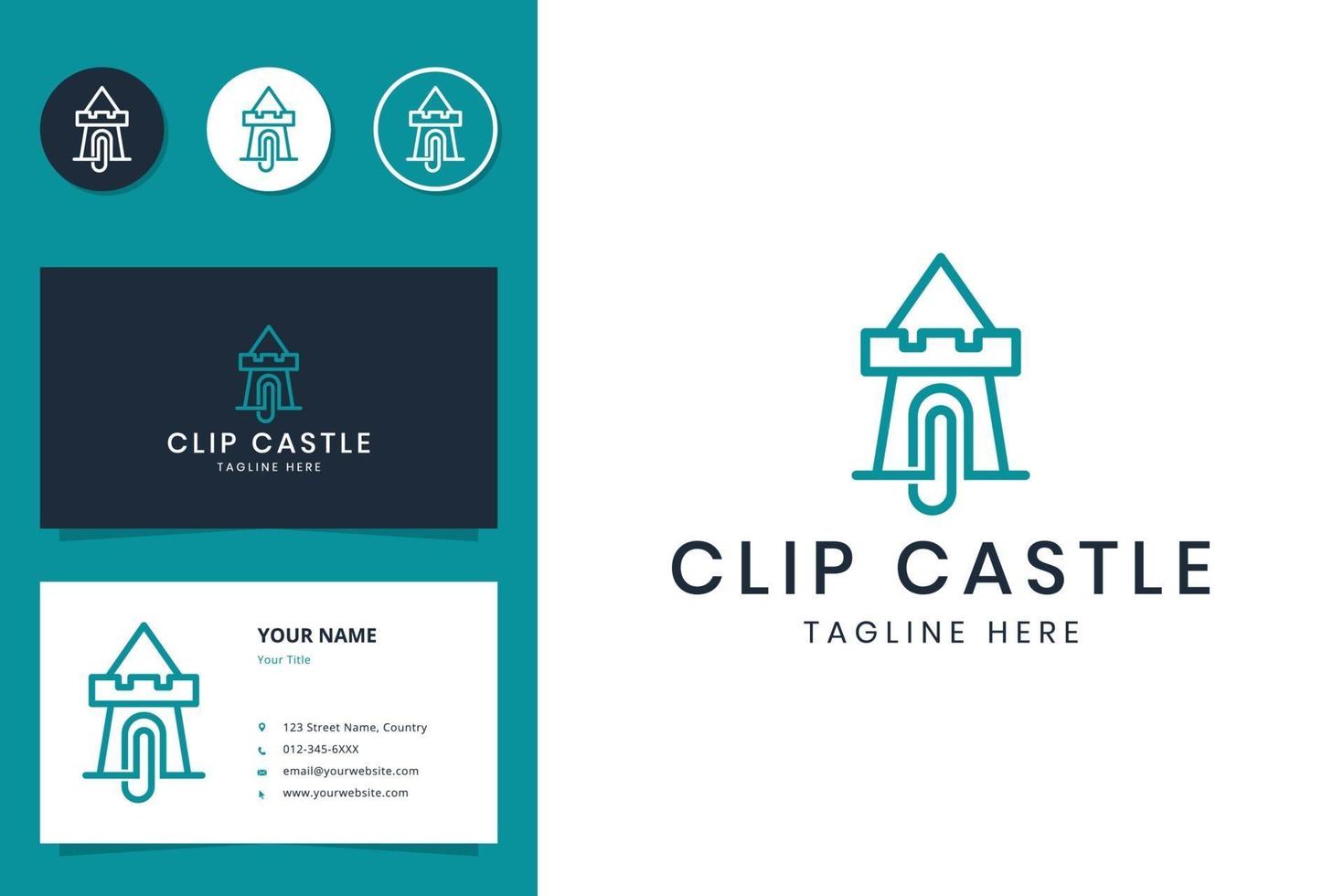 clip castle line art logo design vector