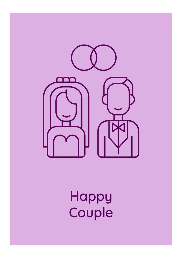 Feliz vida matrimonial desea postal con icono de glifo lineal vector