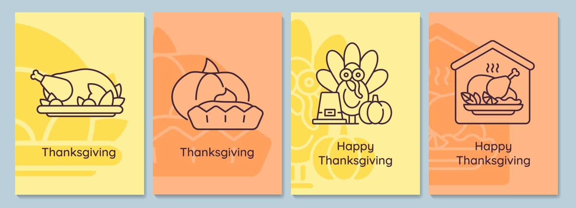 Thanksgiving holidays postcards with linear glyph icon set vector