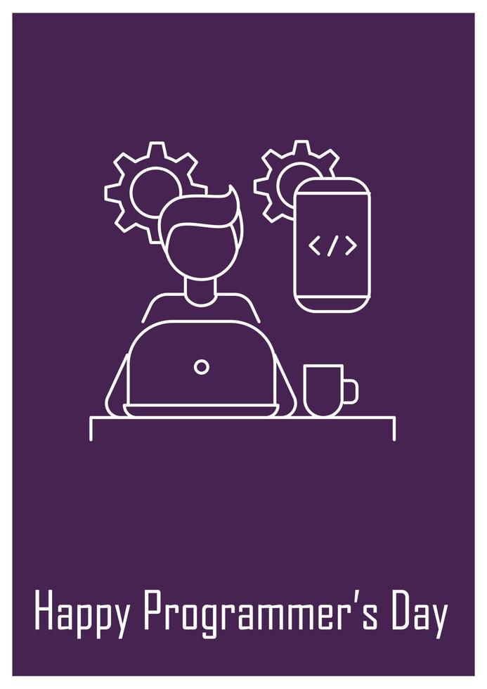 Programmer profession postcard with linear glyph icon vector