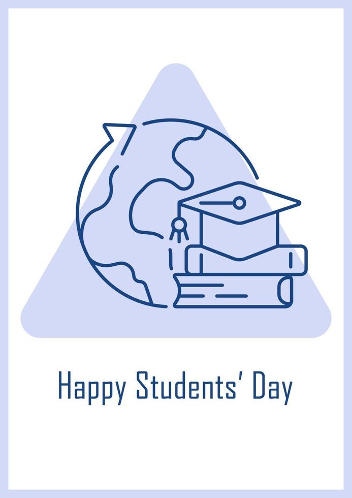 Happy world students day postcard with linear glyph icon vector