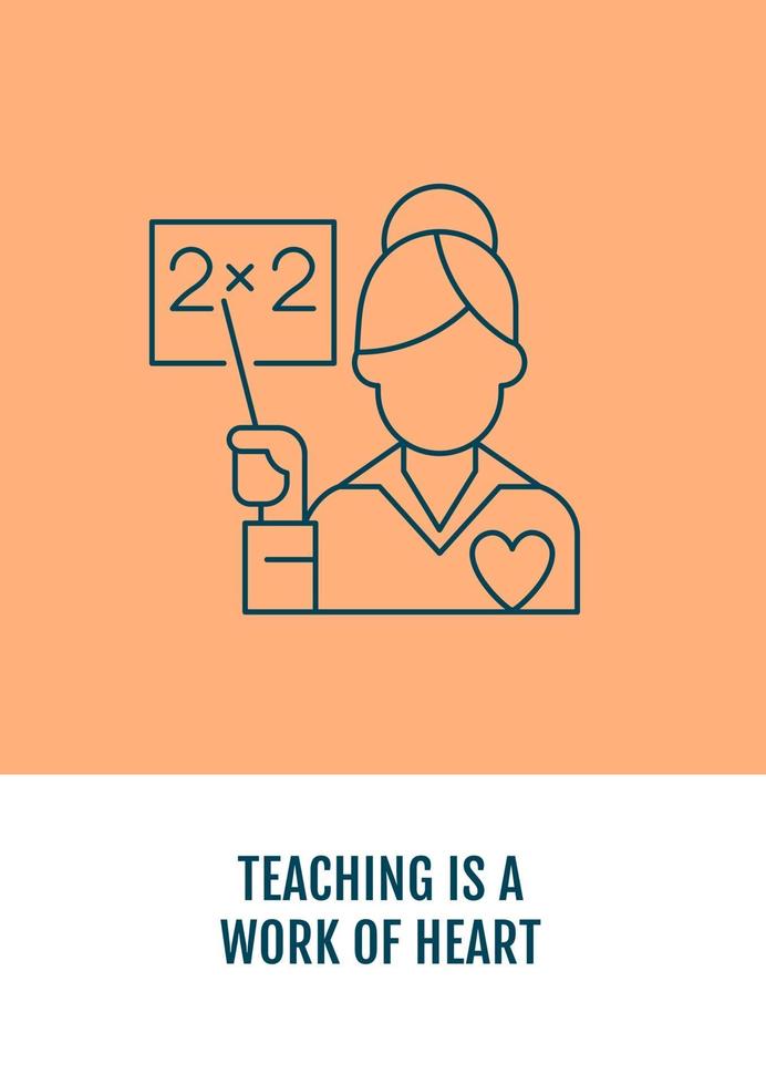 La enseñanza es una postal de pasión con un icono de glifo lineal. vector