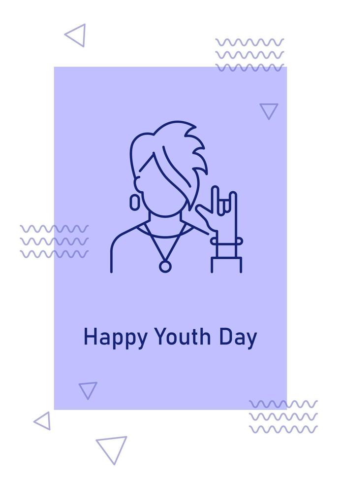 Best wishes on youth day postcard with linear glyph icon vector