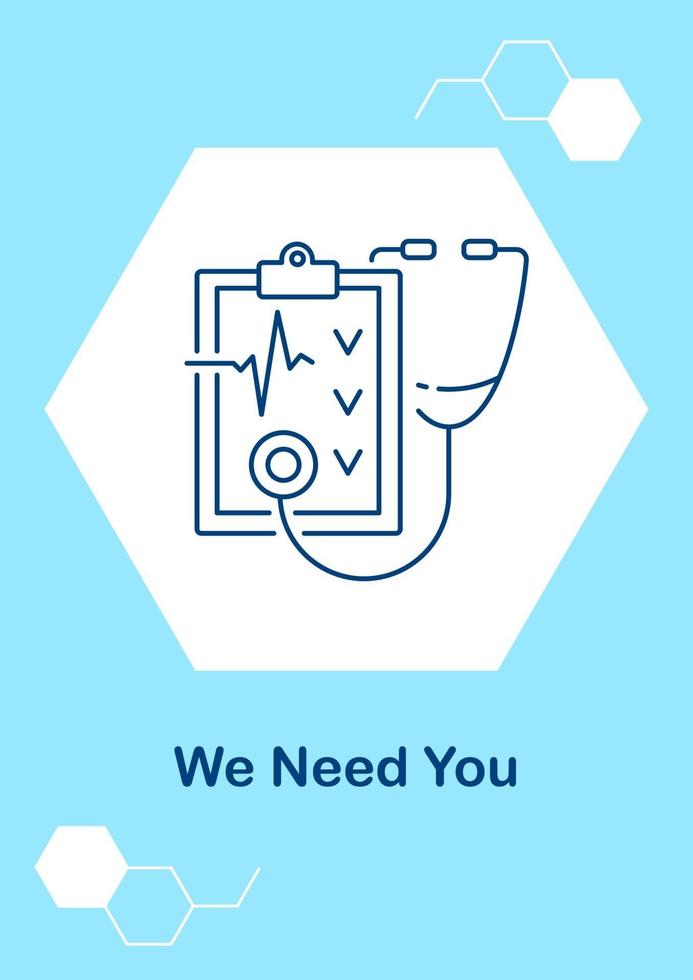 Need doctors and nurses postcard with linear glyph icon vector