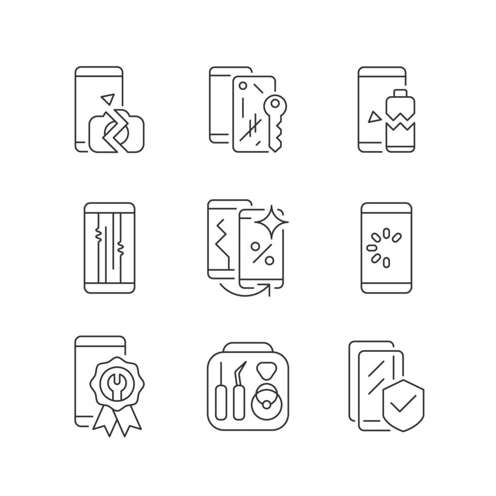 Phone repair linear icons set vector