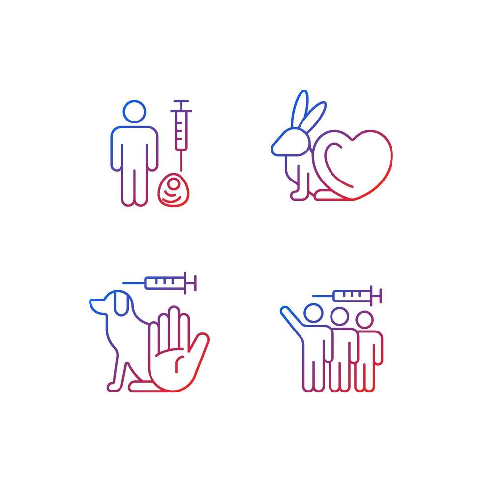 No animal experiments gradient linear vector icons set