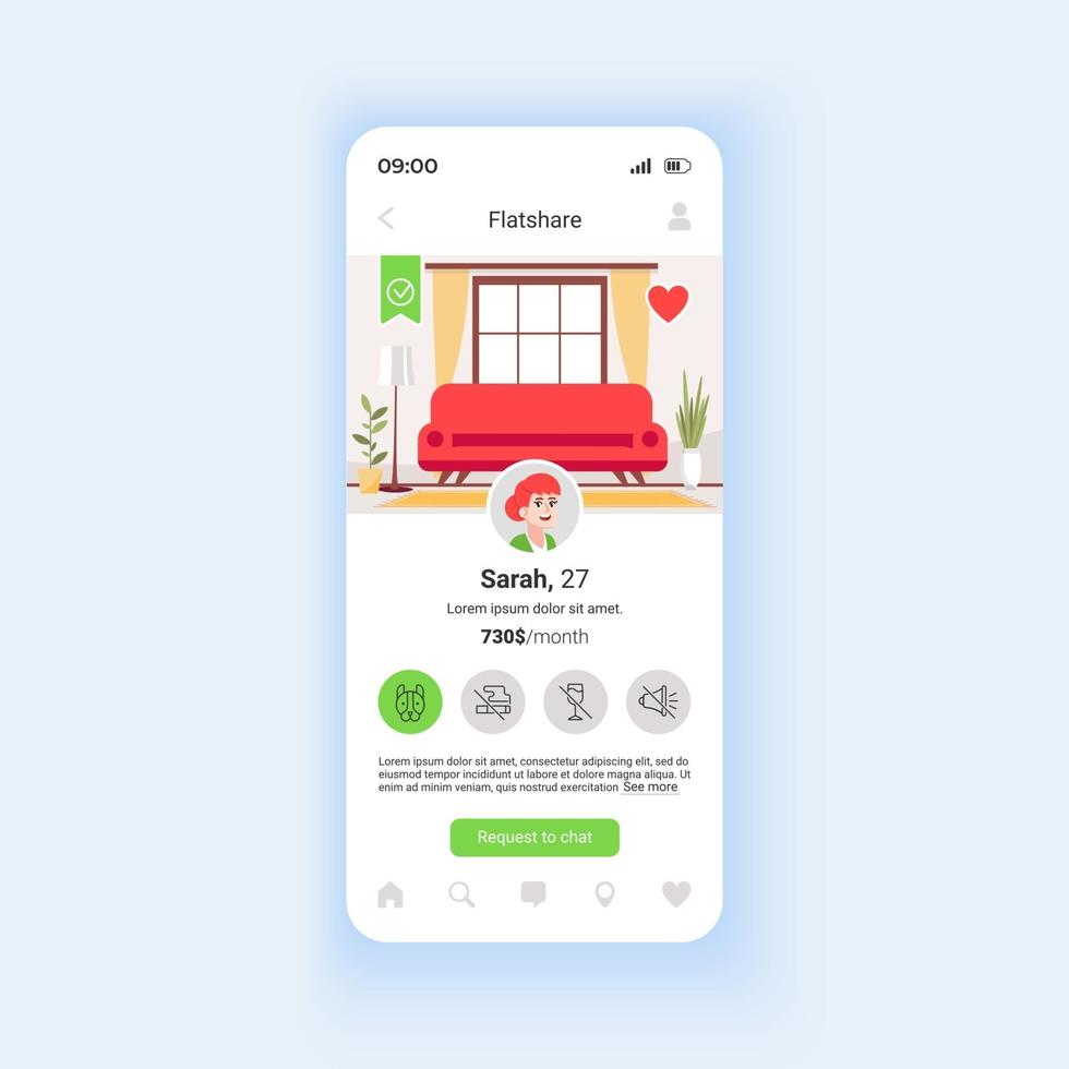 Searching for flatmate smartphone interface vector template